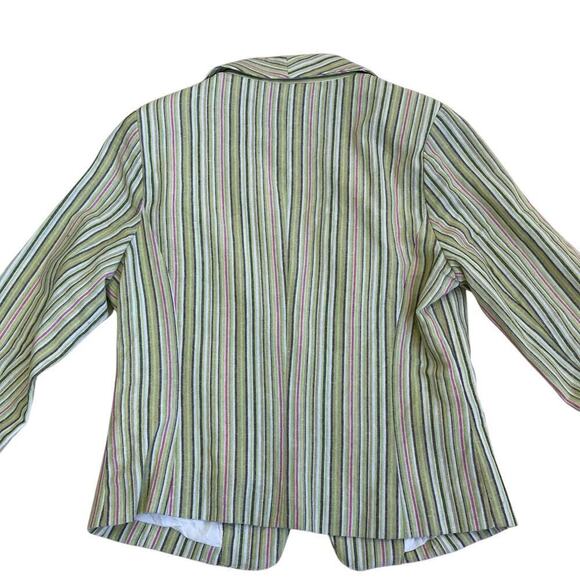Gibson Y2K Striped Linen Blend Single Breasted Blazer Cropped 3/4 Sleeve Spring - Picture 10 of 16